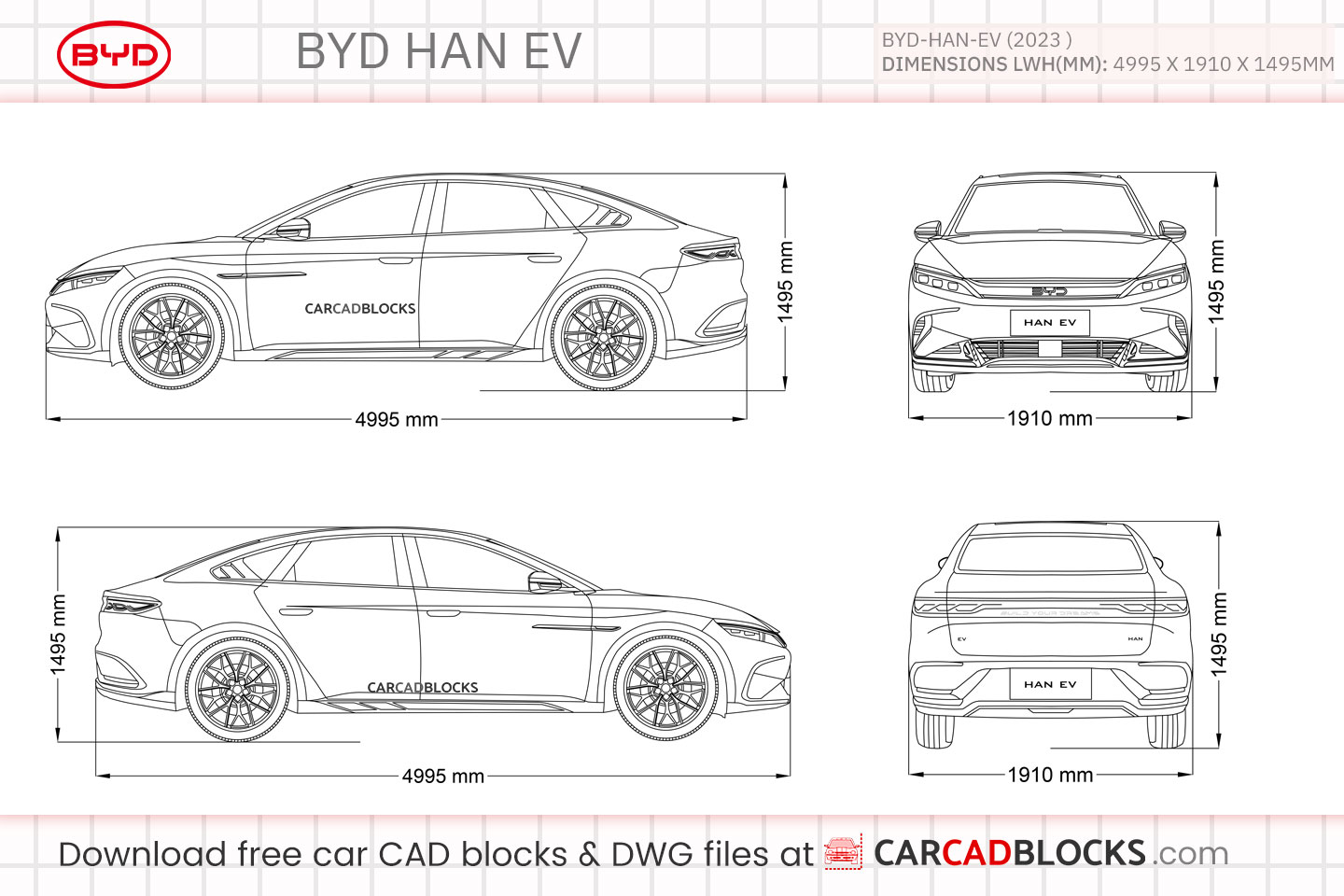 BYD Han EV Free CAD block, DWG Model