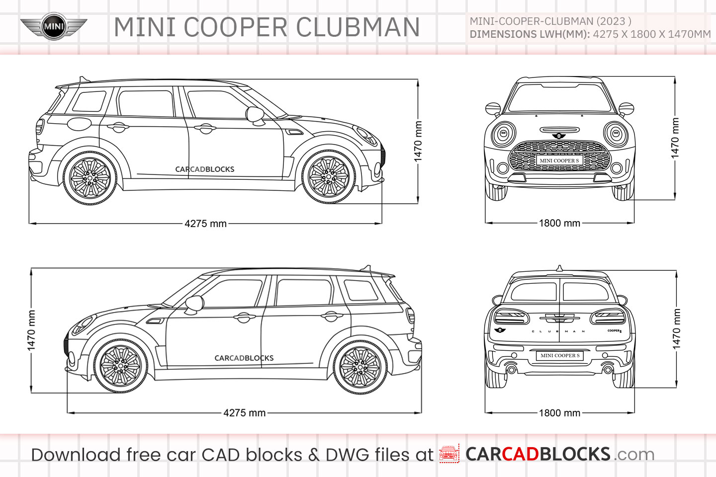 Mini Cooper Clubman Free CAD block, DWG Model
